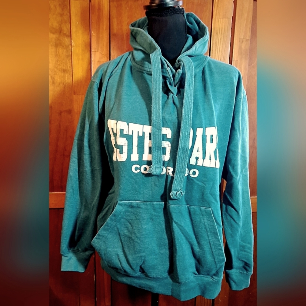 ESY SURF CO. Estes Park Colorado Teal Hoodie woth Kangaroo Pocket